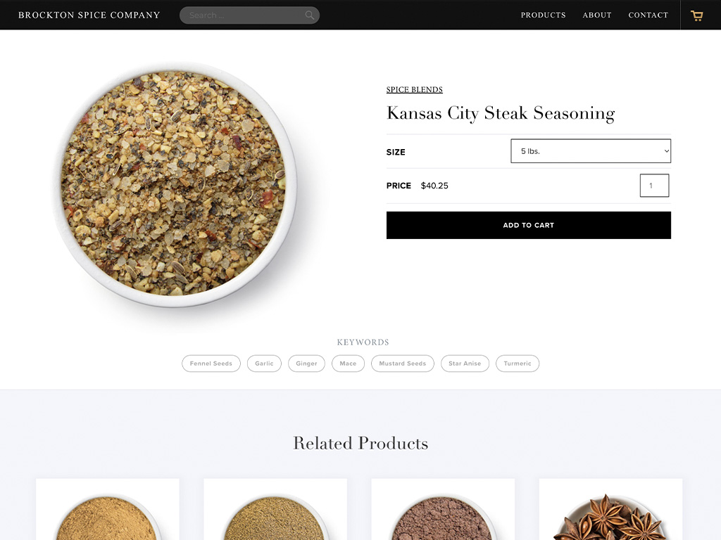 Brockton Spice Company Website Design Product Page