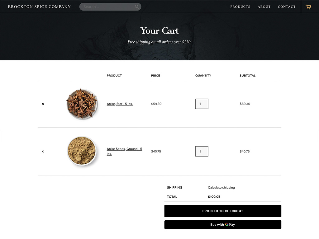Brockton Spice Company Website Design Shopping Cart